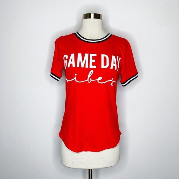 UPCYCLED T-Shirt Red Black Game Day Vibes - Picture 1 of 1